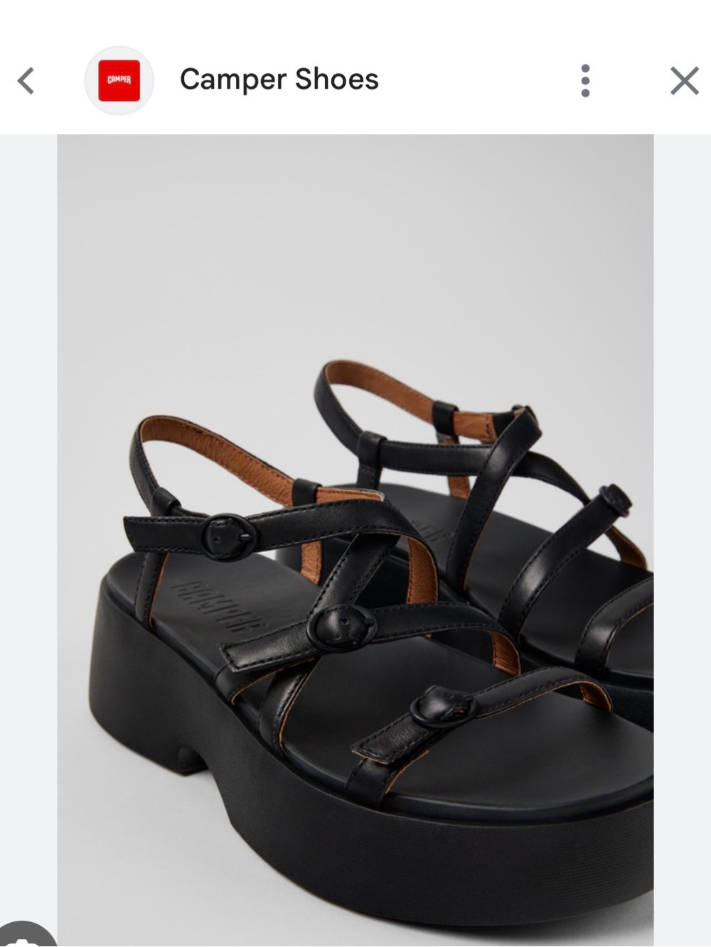 Camper Black Leather Platform Strappy Sandals with Buckle Detail